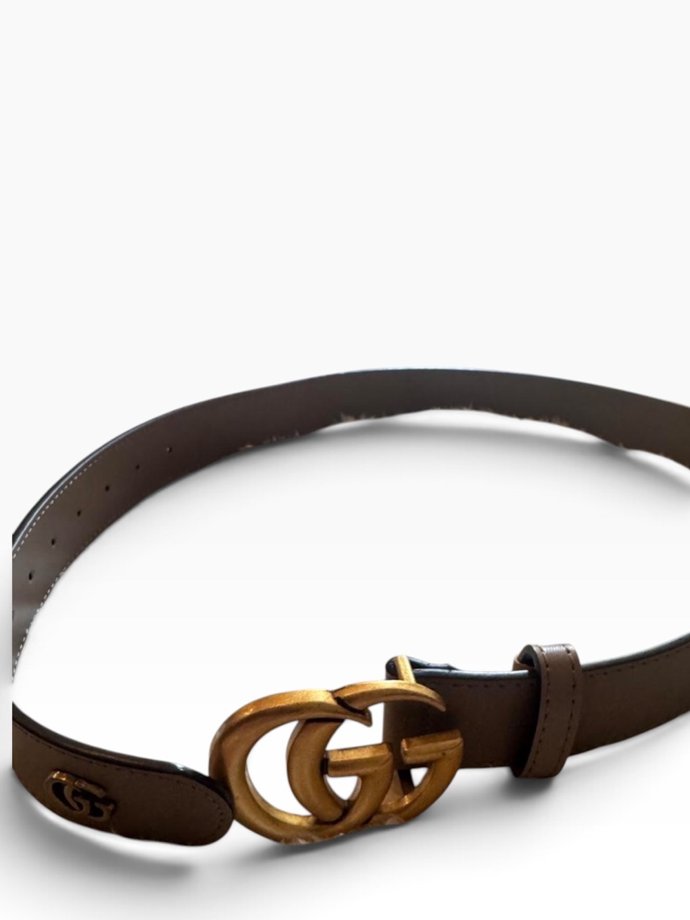 Gucci Brown Leather Belt with Gold Double G Logo Buckle